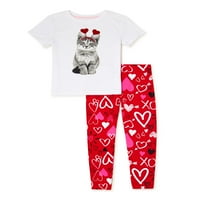 Kızların Sevgililer Günü Grafikli Tişört ve Tayt, 2 Parça Kıyafet Seti, 4-18 Beden