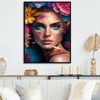 Designart Çiçek Şehvetli Kadın Portresi III Yüzer ahşap çatkı duvar Sanatı