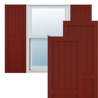 Ekena Millwork 18 W 62 H Gerçek Fit PVC Çiftlik Evi Düz Panel Kombinasyonu Sabit Montajlı Panjurlar, Biber Kırmızısı