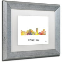 Marka Güzel Sanatlar 'Honolulu Hawaii Skyline WB-1' Tuval Sanat Marlene Watson, Beyaz Mat, Gümüş Çerçeve