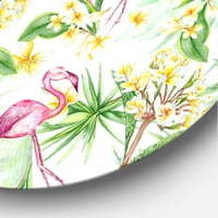 Designart 'Sarı Çiçekler, Flamingo IV ile Tropikal Yapraklar' Modern Daire Metal Duvar Sanatı - 23'lü Disk