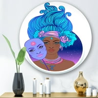 Designart 'Mavi Saçlı Afro Amerikalı Kızın Portresi II' Modern Daire Metal Duvar Sanatı - 23'lü Disk