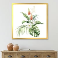 Designart 'Plumeria Lupine Palmiye Yaprakları ile Tropikal Buket' Geleneksel Çerçeveli Sanat Baskısı