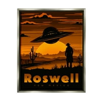 Stupell Endüstrileri Roswell NEW Mexico UFO Siluet Seyahat ve Yerler Boyama Gri Şamandıra Çerçeveli sanat Baskı Duvar