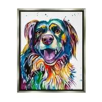 Aptal Mutlu Köpek Kalın Gökkuşağı Tarzı Hayvanlar ve Böcekler Boyama Gri Şamandıra Çerçeveli sanat Baskı Duvar Sanatı