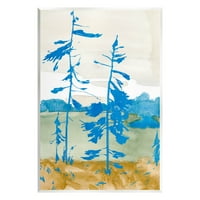 Stupell Endüstrileri Modern Mavi Ağaçlar Manzara Boyama Çerçevesiz Sanat Baskı Duvar Sanatı, Tasarım Jacob Green