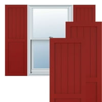 Ekena Millwork 15 W 71 H Gerçek Fit PVC Çiftlik Evi Düz Panel Kombinasyonu Sabit Montajlı Panjurlar, Yangın Kırmızısı