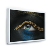 Kadın Gözleri İle Siyah Deri İle Bir Altın Zincir Çerçeveli Fotoğraf Tuval Sanat Baskı