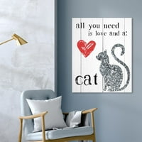 Wynwood Stüdyo Tipografi ve Tırnaklar Duvar sanatı Tuval Baskılar 'Aşk ve bir Kedi' Aşk Tırnak ve Sözler-Gri, Siyah
