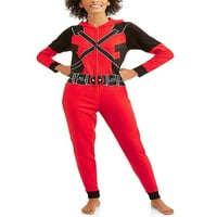 Deadpool Marvel kadın Rahat Polar Birliği Takım Kapüşonlu Pijama, Kırmızı Siyah, Orta