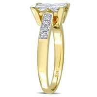 Miabella kadın Karat T. W. Prenses Kesim ve Yuvarlak Kesim Pırlanta 10kt Sarı Altın Küme Nişan Yüzüğü