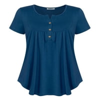 Chama V Boyun Henley Gömlek Kadınlar için Kısa Kollu Pilili Tunik Üstleri Rahat Düğme Bluz
