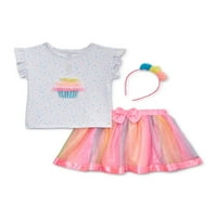 Wonder Ulus Bebek Kız ve Yürümeye Başlayan Kız Doğum Günü T-shirt, Tutu Etek ve Kafa Bandı, Doğum Günü Partisi Kıyafet